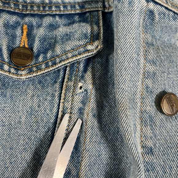 Vintage‎ Structure Distressed Jean Jacket Mens L Blue Denim Trucker Western 90s - Picture 6 of 14
